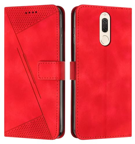 FERLAN Funda Compatible con Huawei Mate 10 Lite,Funda Movil Carcasa PU Cuero con Ranura para Tarjeta,Cierre magnético e Soporte Función,Rojo
