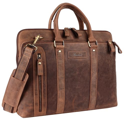 Benthill Laptoptasche Echt-Leder I Leder Umhängetasche für Laptop I Aktentasche für Notebook I Damen und Herren Tasche I Notebooktasche, Farbe:Brown - Tan (H)