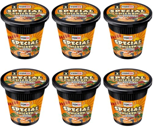 Pack of 6 x 60g - Special Chicken Cup Noodles - Chicken Flavoured Noodles Vegetarian Egg Free - Enjoy Delicious Treats With Family And Friends - Enjoy Delicious Noodles In Minutes