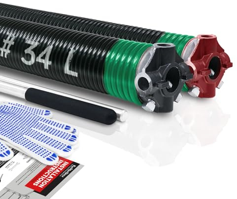 KaiMinDogz Garagentor-Torsionsfeder-Set mit rutschfester Wickelstange und Handschuhen, hochpräzise Elektrophorese, schwarz beschichtet, für Ersatz und Installation, min. 16.000 Zyklen, 2 Stück