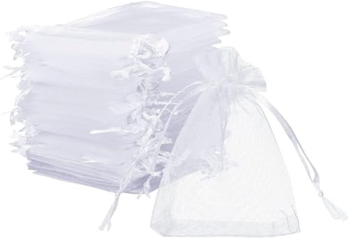 Naler 50 x Organza Säckchen Weiß Organzabeutel Schmucksäckchen Geschenktüten - 7 x 9 cm