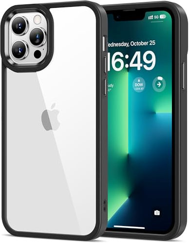 HOOMIL Case for iPhone 13 Pro, Non-Yellowing, Drop Protection, Anti-Scratch Transparent Hard Back Phone Cover - Black