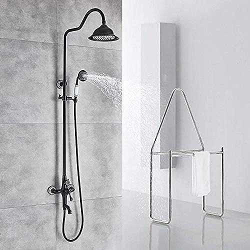 Duschset Aus Schwarzer Bronze, Messing, 20,3 Cm, Regenfall-Badewanne, Duscharmatur, In Der Wand, Schwenkbarer Wannenauslauf, Duschsäule Mit Handbrause