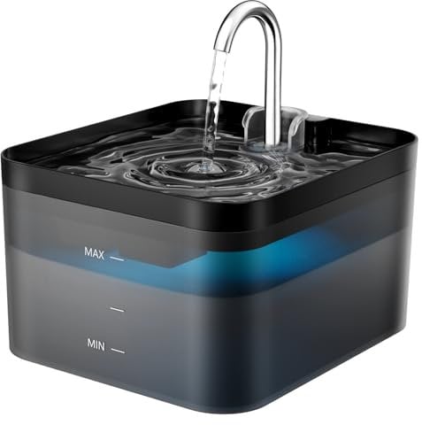 PawPoll Katzenbrunnen, 2,2L Trinkbrunnen für Katze, Super Leiser, Wasserhahn-Design Wasserbrunnen für Katzen mit LED und Aktivkohlefilter, Leicht zu Reinigen, Zwei Wasserfluss-Designs