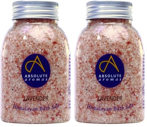 Absolute Aromas Lavender Bath Salts 290g - Natural Pink Himalayan Salt Infused with 100% Pure Lavender French Essential Oil - Relax and soak Tired Muscles (Pack of 2)