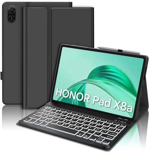 WINCHKING Custodia Tastiera per Honor Pad X8a 11 2024, Cover con Magnetica Bluetooth Layout Italiano Retroilluminata Tastiera per Honor X8a Tablet 11 Pollici 2024, Nero