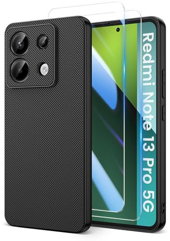 Doeshine Hülle für Xiaomi Redmi Note 13 Pro 5G / Poco X6 5G, Handyhülle mit 2 Stück Displayschutzfolie, Stoßfest Schutzhülle TPU Silikon Kratzfest,Robust Fallschutz Outdoor Schutzhülle (Schwarz)