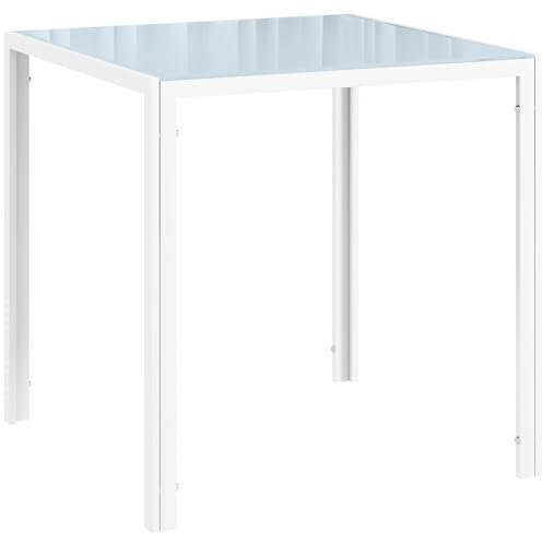 HOMCOM Esszimmertisch 75 x 75 cm, Quadratischer Küchentisch für 4 Personen, Esstisch aus Hartglas mit Metallbeine, moderner Tisch für Küche, Esszimmer und Wohnzimmer, Weiß