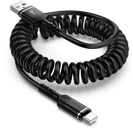 USB to USB C Coiled Cable Fast Charging 6FT, Retractable USB C Car Charger Cable Android Auto Type C Cord for Samsung Galaxy S25 Ultra A17 A16 A56 A36 A15 A55 Pixel 9 8 Pro iPhone 17 16e 16 15 Pro Max