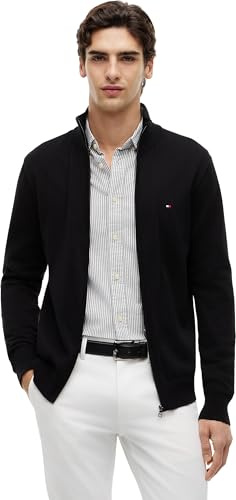 Tommy Hilfiger Men’s Essential Cotton Stand Collar Jumper with Zip, Black (Black), 3XL
