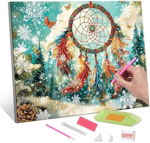 QIANLUOO Diamond Painting Erwachsene, Diamant Painting Bilder Dreamcatcher Net 5D DIY Diamant Malerei Stickerei Kunsthandwerk Set Geeignet Als Geschenk, Zur Entspannung und Als Wanddeko 35x50cm J-44