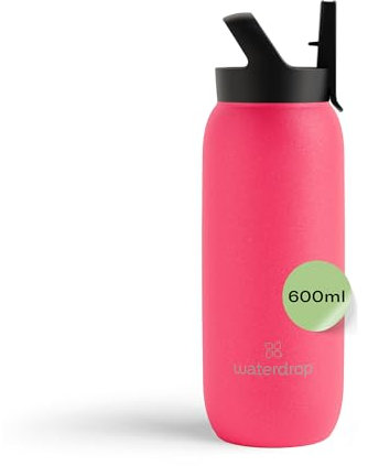 waterdrop® Gourde avec Paille 600 ml - Gourde Isotherme, Bouteille d'eau en Acier Inoxydable, 24h Froid - 12h Chaud, Anti-fuite & Résistante, Bouteille Isotherme pour Boissons Chaudes et Froides