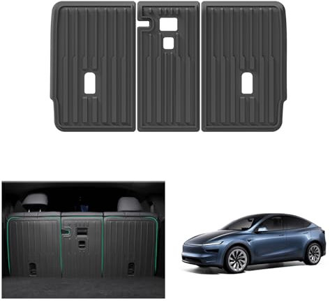 [3 PCS] GAFAT Tesla Model Y Juniper 2025 2026 Boot Mats Rear Seat Protection Mats, TPE All-Weather Model Y 2025 Car Mats Liner, 3D Scan OEM Reserved Holes 360° Protection, Easy to Install with Velcro