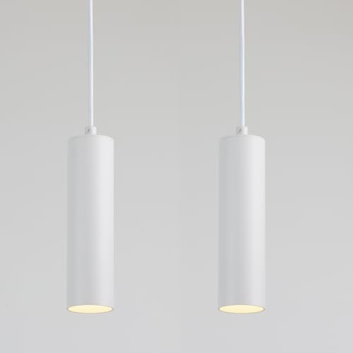 Alpinaluz Pendelleuchte aus Aluminium 20 cm, Modernes Minimalistisches Rohrdesign mit GU10 Fassung und 120 cm Textilkabel, Deckenleuchte für Innenräume IP20 (2er-Set – Weiß)