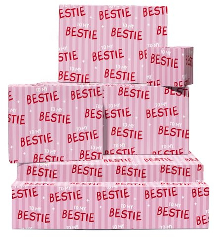 Geschenkpapier Beste Freundin – Rosa Pastell – 6 Blatt für Frauen, Mädchen, BFF – Geburtstag, Weihnachten, Hochzeit – Mit Stickern von Central 23