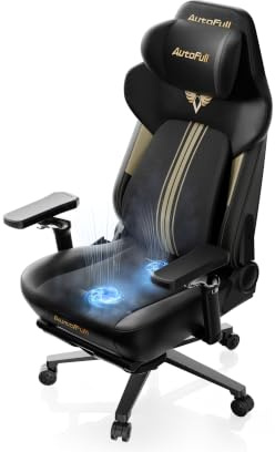AutoFull M6 Ultra+ 2.0 Gaming Stuhl mit 8D Shiatsu-Massage, Schwarz | Für Wettkämpfe zertifiziert, atmungsaktives Material, Heiz- und Belüftungsfunktion, vollständig verstellbar