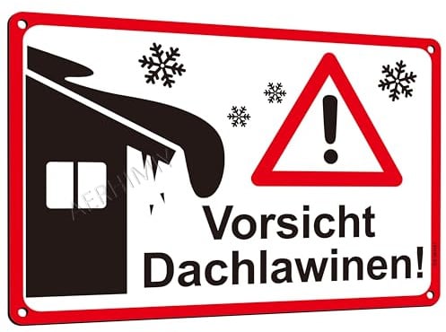 Vorsicht Dachlawinen Schild Aluminium Reflektierend 20×30 cm, Weiß