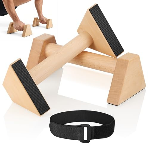 Hahorpa Liegestützgriffe Holz, 2 Rutschfeste Handstand Griffe, Ergonomische Parallettes, Stabil & Langlebig Liegestütze Griff, Handstand Stütze für Zuhause & Outdoor, Ideal als Calisthenics Equipment