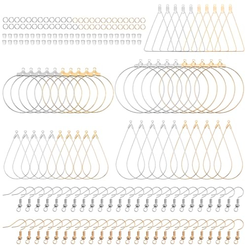 Sorcristy 200 Stück Ohrringe Selber Machen, DIY Ohrringe Perlen Creolen Set | Ohrringe Rohlinge Haken Verschlüsse Metall Hängeohrringe Basteln für Frauen Schmuck Schmuckherstellung Zubehör Gold Silver