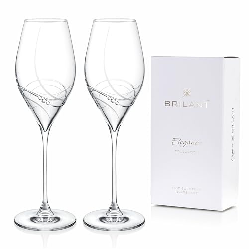 Brilant Vesna Swan Prosecco und Weißweingläser 2er Set, Prosecco Gläser Set, Weingläser mit Swarovski® Kristallakzente, Bleifreies Kristallglas, EU Handarbeit, Geschenkbox, 320 ml