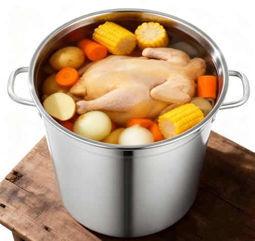VonVVer Stainless Steel Stock Pot 35L Large Cooking Pot with Lid - 201 Stainless Steel Commercial Kitchen Pot for Induction Gas Electric Stove, 30 Quart Large Stock Pot for Soup (35, litres)