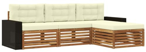 vidaXL Outdoor-Sofagarnitur mit Kissen 4 pcs Natur und Creme Polyester, Garten Sofa, modernes Lounge Set, entspanntes Terrassenmöbel für chillige Stunden, bequem und stylisch