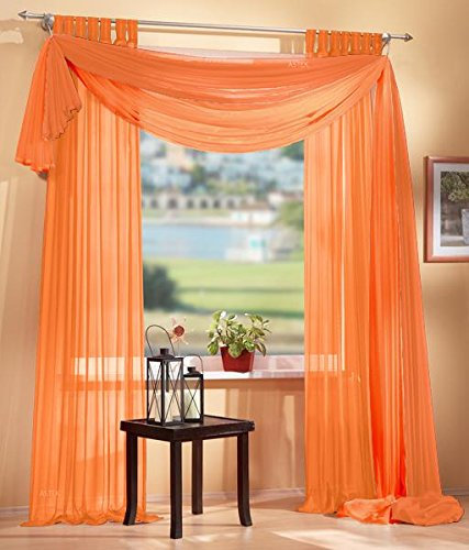 Gardinen Set, 2 x Schlaufenschal Voile, transparent, 245x140, Orange, 1 x Voile Querbehang, Freihanddeko, 140x600, Orange, 61000560