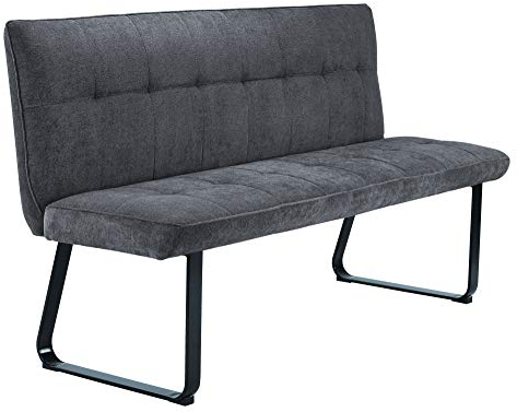 byLIVING Bank TALEA / gepolsterte Sitzbank 160 cm / Webstoff-Bezug dunkelgrau / Metall Gestell schwarz pulverbeschichtet / Bank mit Rückenlehne / Wartebank / Esszimmerbank / 160 x 92 x 59 cm (BxHxT)