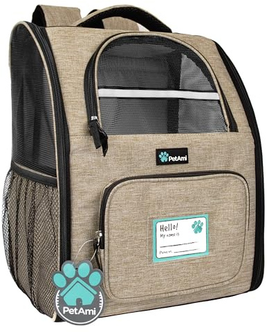 PetAmi Dog Backpack Carrier for Small to Large Pets & Cats - Ventilated Pet Hiking Backpack Travel Bag, Airline & Camping/Biking Dog Bag, Up to 18lbs, Taupe