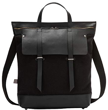 DUDU Rucksack Damen Herren Gross aus Leder Canvas Stoff Bicolor mit Reissverschluss und verstellbarem Schulterriemen Schwarz