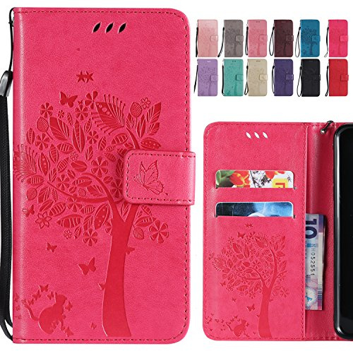 Ougger Cover per Huawei Mate 20 Lite Custodia, Portafoglio Pelle Magnetico Morbido Protettivo Silicone Flip Cover Borsa Custodie per Huawei Mate 20 Lite con Slot per Schede, Gatto e Albero (Rosa)