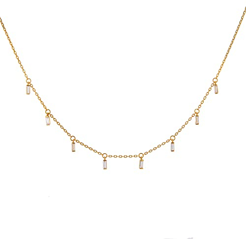 jewellerybox Sterlingsilber in Gold getaucht Winzig CZ Kristall Baguette Hängend Halskette