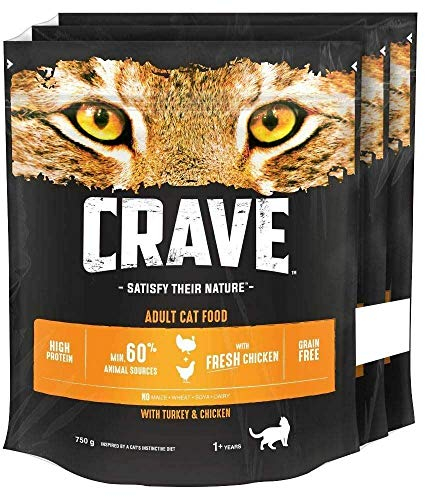 Crave Katzentrockenfutter mit Truthahn & Huhn, 3 x 750 g (2,25 kg)