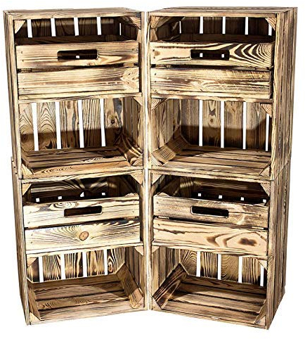 Kontorei geflammte/braune Obstkiste mit Schublade Quer 50cm x 40cm x 30cm 4er Set Obstkiste Holzkiste Regal