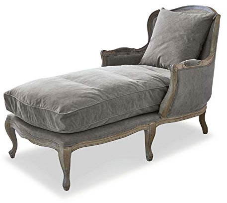 Loberon Chaiselongue Muel, Traditionell von Hand Gefertigt, Hochwertige Polsterung, Vintage-Charme, Sitz-/Liegemöbel, Eichenholz, Baumwollsamt, grau/braun