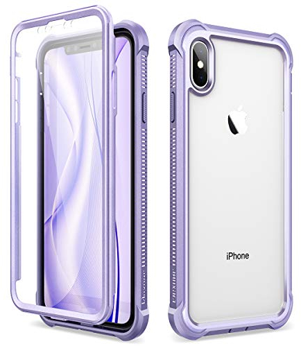 Dexnor Compatible with Iphone XS MAX Case 6.5 Inch, 360 Degree Full Body Anti Slip and Shockproof Soft TPU Bumper + PC Clear Protective Cover with Built-in Screen Protector - Light Purple