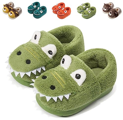 Chaussons Enfants Fille Garcon Pantoufle Peluche Animaux Dinosaure Slippers Chaussons Bébé Antidérapant 18 Vert EU 26/27 (Taille de l'étiquette 180)