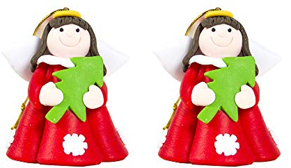 2 Stück Weihnachtsengel Anhänger Weihnachtsdekoration Ton Weihnachtsbaum Anhänger