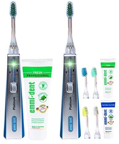 emmi-dent Ultraschallzahnbürste Platinum Carbon + Blau – Elektrische Zahnbürste ohne Schrubben – Sanfte Reinigung für empfindliche Zähne & Zahnfleisch – Für Erwachsene & Kinder ab 6 Jahren
