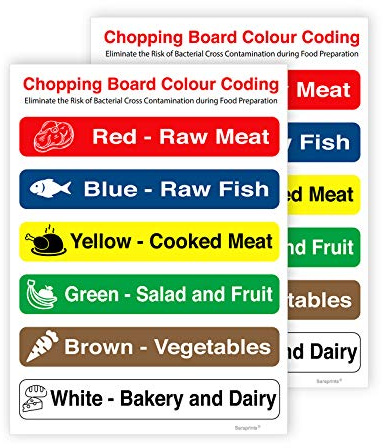Pack of 2 Colour Coded Chopping Board Sign Self Adhesive Water Proof Vinyl Sticker 150mm x 200mm - V1106