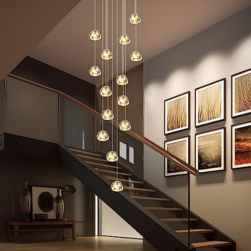KJLARS Lustre Moderne En Cristal Pendentif Lumière LED Goutte De Pluie Suspendus Lumières Haut Plafonnier Luminaire pour Salon Salle À Manger Couloir Hall Escalier G4 Ampoules (14 lumières-rectangle)