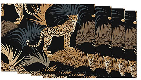 Moslion Tischsets Leopard afrikanischer Dschungel Tierdruck Palmenblätter tropische Pflanzen Kunst Tisch Platzsets für Esstisch waschbar Baumwolle Leinen 30,5 x 45,7 cm, 4 Stück