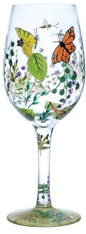 CHOOLD Weinglas, handbemalt, Dschungel, Schmetterlinge, Bienen, grüne Blätter und Blumen, Premium-Gläser, Kelch, Cocktailgläser, für Ehefrau, Party, Einweihungsparty, 425 ml