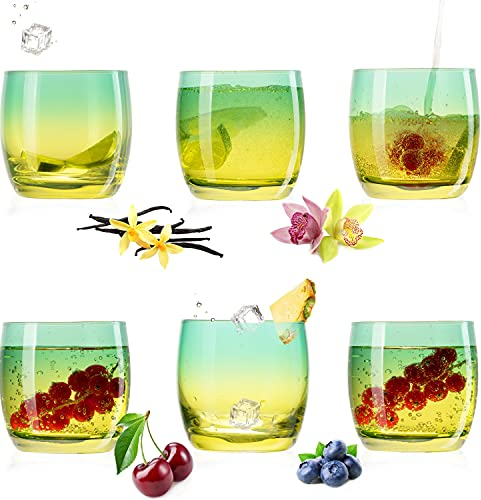 PLATINUX Trinkgläser Grün-Gelb aus Glas Bunt 200ml (max.320ml) Set 6 Stück Wassergläser Saftgläser Drinkgläser