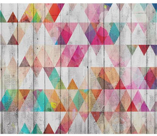 decomonkey Fototapete Geometrisch Holz 450x315 cm XL Design Tapete Fototapeten Vlies Tapeten Vliestapete Wandtapete moderne Wandbild Wand Schlafzimmer Wohnzimmer Abstrakt bunt