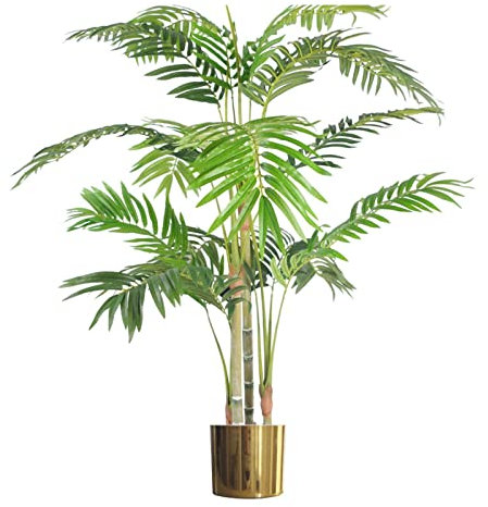 Leaf Large Artificial Palm Tree, Metal, Green Gold, 120cm