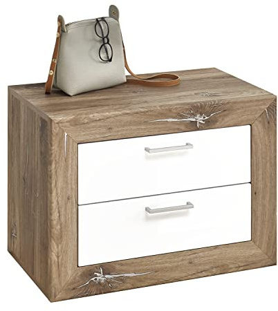 Möbel Jack Garderobenbank - Flagstaff Eiche Dekor - Weiß Hochglanz - 70 x 40 cm - mit 2 Schubladen