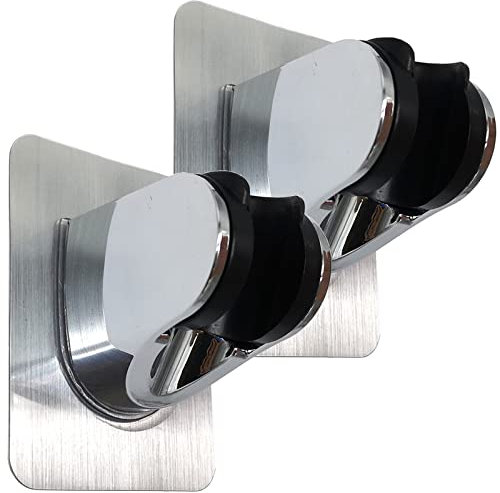 Lot de 2 supports de pommeau de douche adhésifs puissants et étanches, support de douche réglable à fixer au mur (argenté)