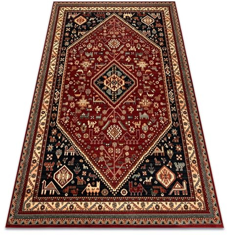 rugsx Wollteppich KASHQAI 4364 301 Orientalisch, Rahmen Rotwein/schwarz 200x300 cm
