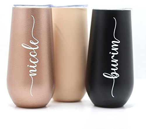 Thermobecher Sektglas - personalisiert Geschenkidee - Edelstahl - Mit Deckel (rosa)